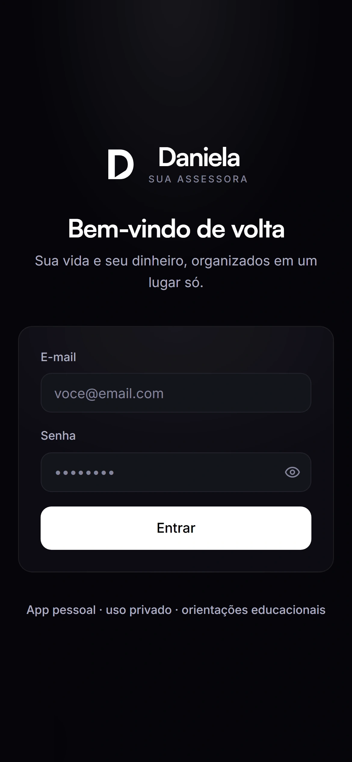 Daniela app sign-in screen on a phone