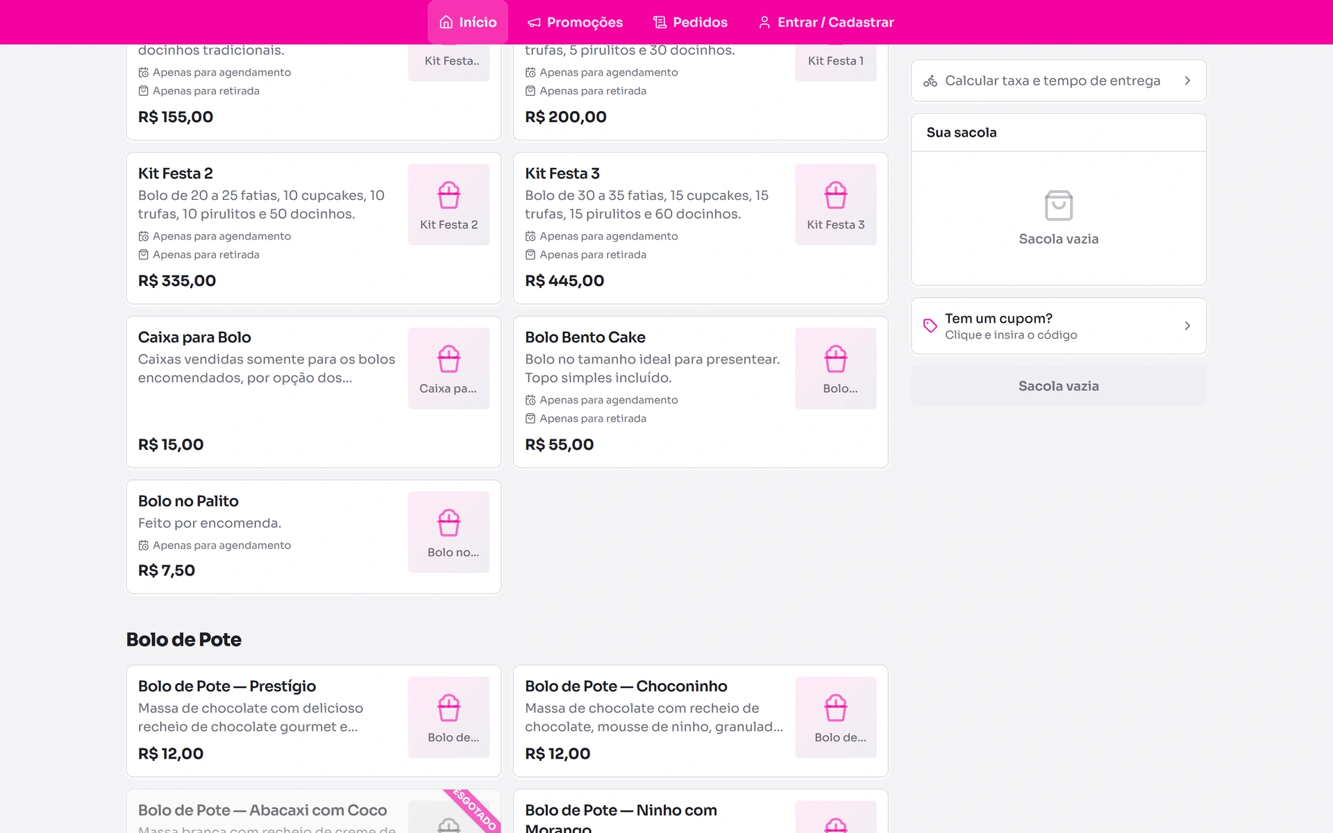 Products organised by category in the digital menu