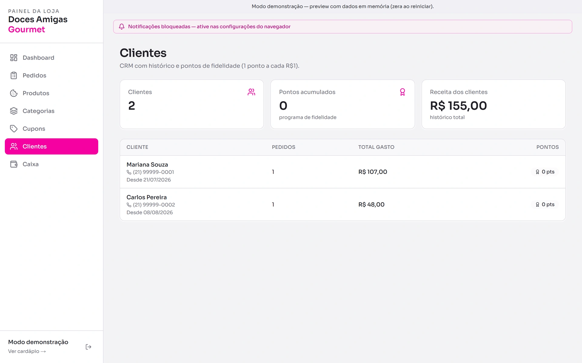 CRM with customers and purchase history