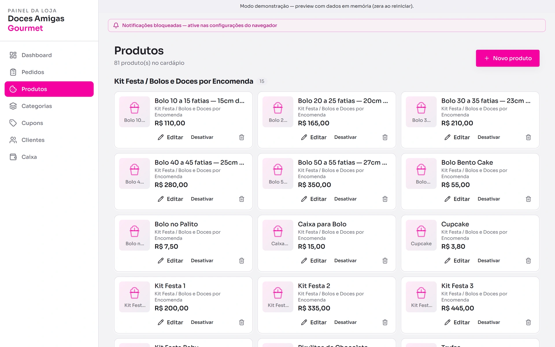Product management in the admin dashboard
