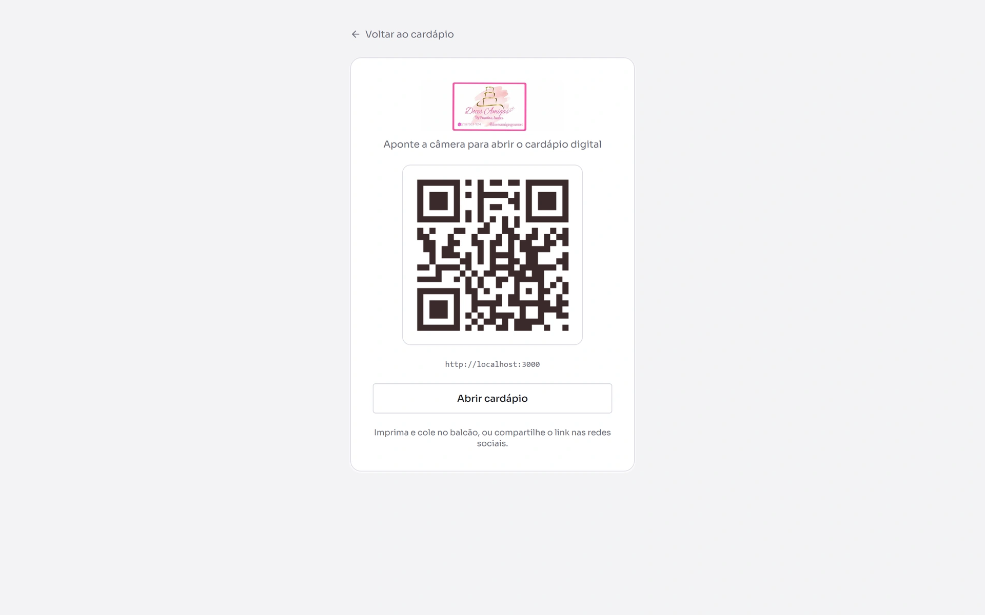 QR code that opens the digital menu