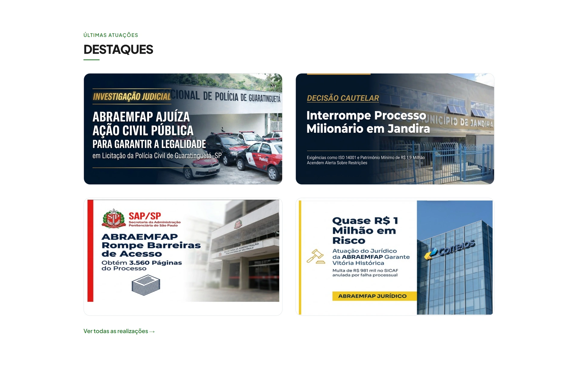Grid of highlights with four recent ABRAEMFAP legal actions