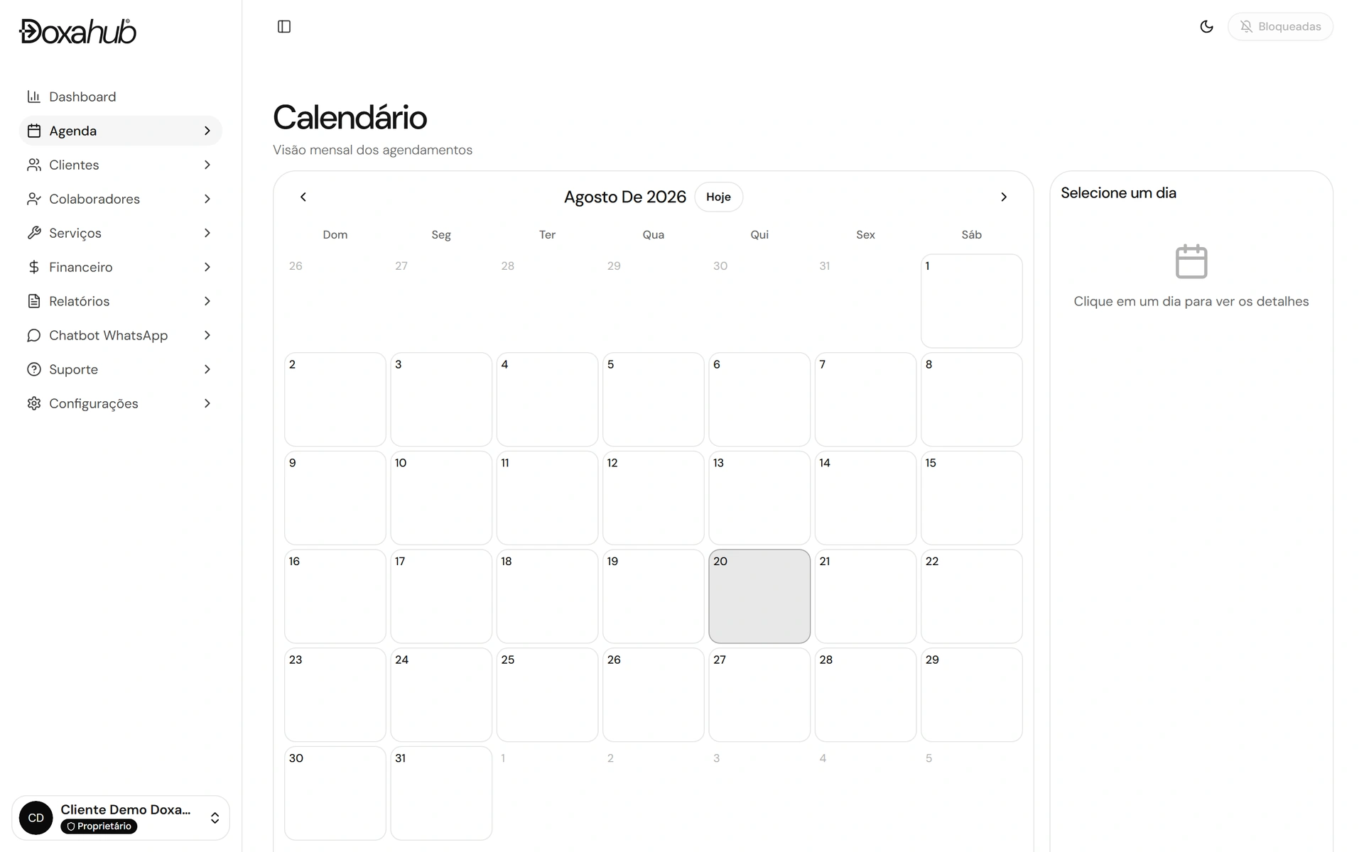 Monthly booking calendar in DoxaHub