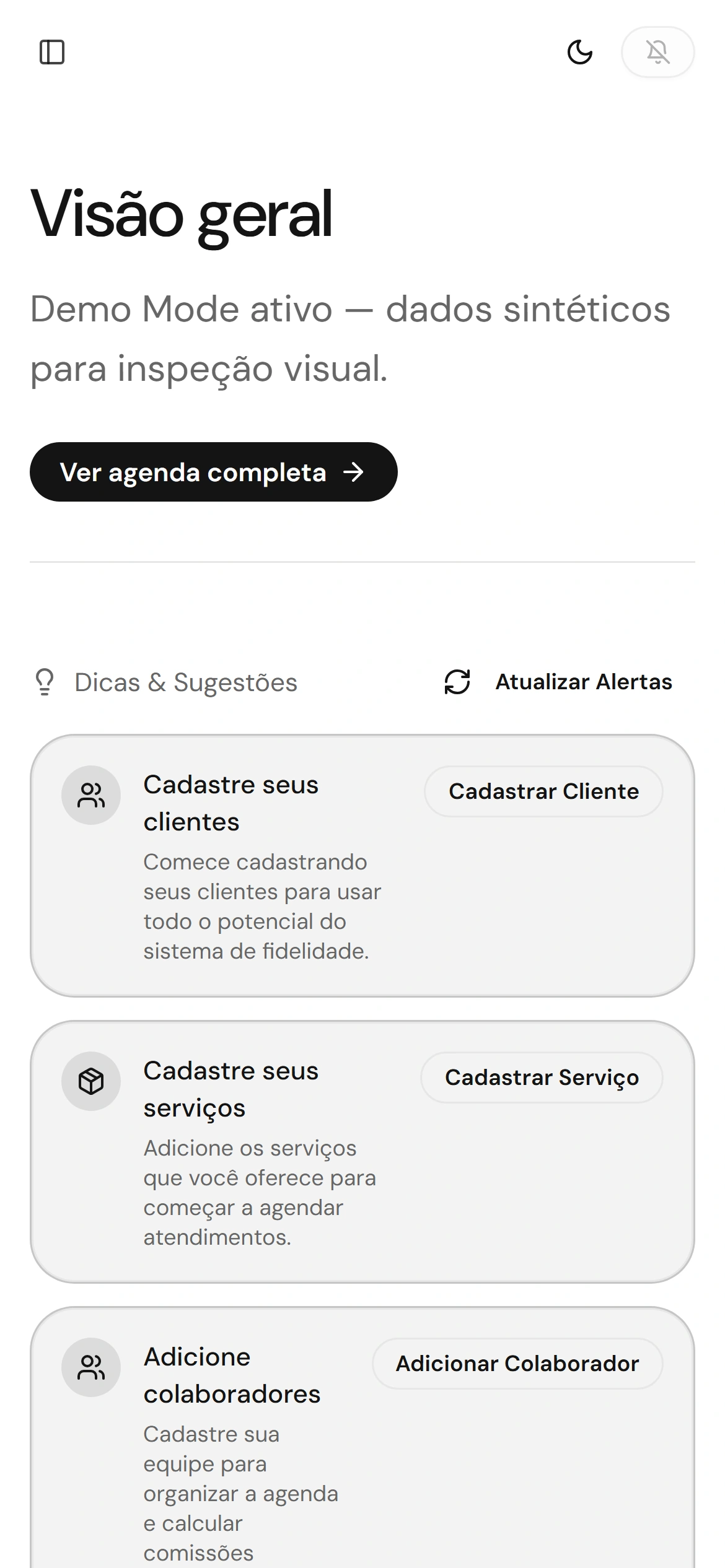 DoxaHub dashboard on a phone showing the setup suggestions list