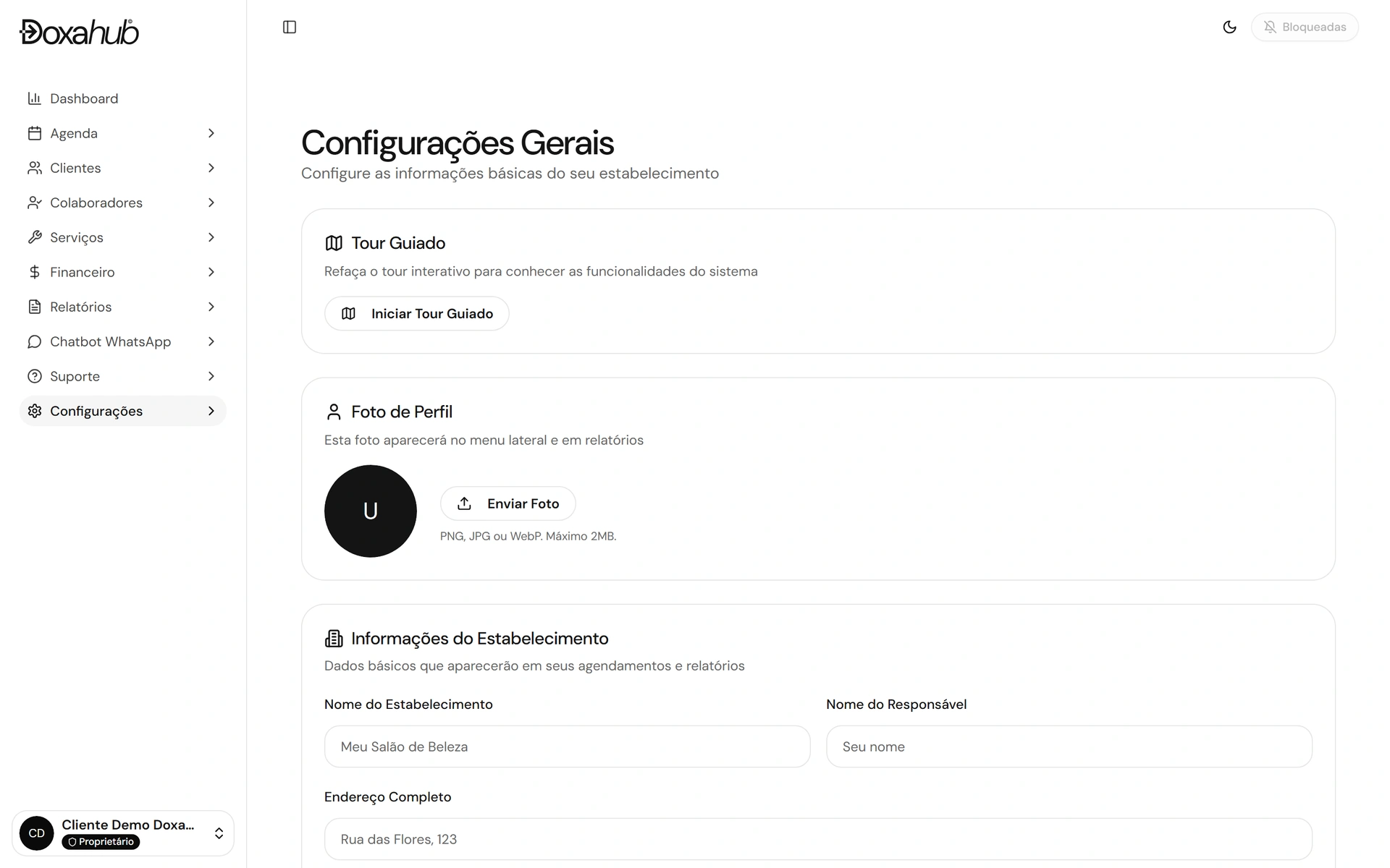 DoxaHub general settings screen