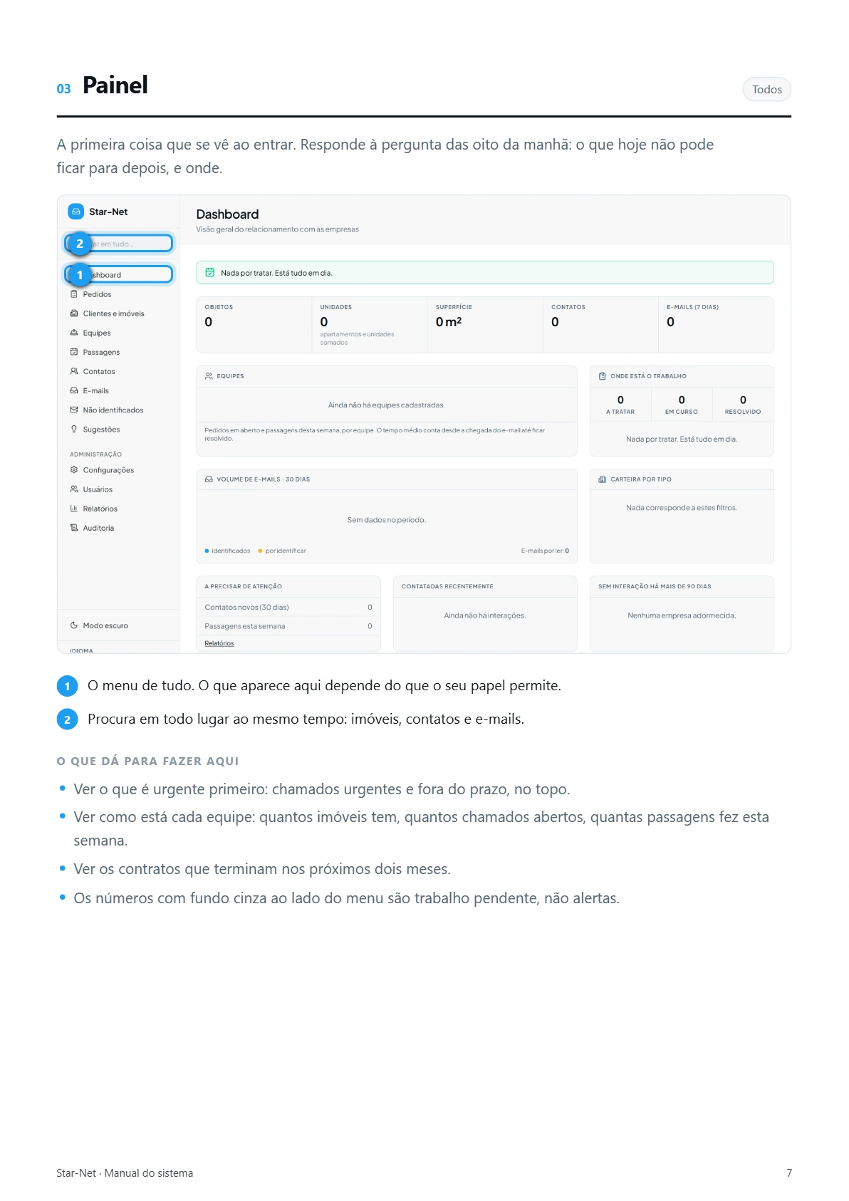 Page of the Star-Net manual explaining the dashboard